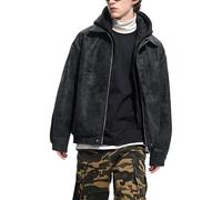 Camisa acolchada extraíble con sombrero retro para hombre, chaqueta de cuero para hombre, otoño e invierno nueva y amplia para hombre, gris oscuro, XXXL