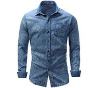 Camisa Algodón de Hombre, Manga Larga, Slim Fit, Camisa Casual/Formal para Hombres Vaquera Blusa Denim Azul XL