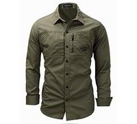 Camisa Algodón de Hombre, Manga Larga, Slim Fit, Camisa Casual/Formal para Hombres Verde del Ejército M