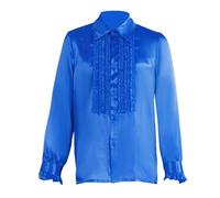 Camisa AÑO 80 Hombre Chic, Polo Hombre Elegante Encaje Blusa Estilo Clásico Traje De Cosplay para Carnaval Baile Oculto Y Espectáculo, azul, 3XL