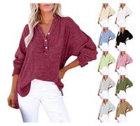 Camisa Anti UV Mujer Manga Larga - Blusas Y Blusas Mujer Talla Grande Blusa Con Botón Blusa Casual Alto Color Sólido Top Holgado Loungewear Plisado Camisa Exterior Ropa, rojo, 5X-Large