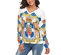 Camisa Banderas s para Mujer Escudo De Armas del Reino De Grecia Camisetas con Cuello en V Sudaderas Otoño Invierno de Manga Larga Ropa Fiesta, Marrón