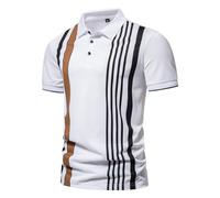 Camisa básica a rayas para hombre, 2026, estampado a rayas, talla grande, solapa de manga corta, blusa Henley para hombre, camiseta de golf 2026, blanco, XXL