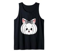 Camisa Blanca de Calabaza de Gatito Lindo Lazo de Halloween Orejas de Gato otoño Camiseta sin Mangas