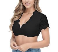 Camisa blanca elegante y vintage Blusa de Dirndl de encaje sexy y de moda Blusa Dirndl de manga corta informal y cómodo Crop Top ligero y transpirable para Oktoberfest Fiesta, Le Noir, XXX-Large