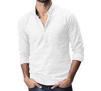 Camisa Blanca Manga Corta Hombre,Baje Manga Baja T Camisas Baggy Solid Pocket Long Men's Tops Men's Blusa