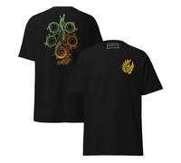 Camisa bordada del gremio de caza negra, camiseta de algodón con escudo dorado y espalda estampada de legado, ropa inspirada para el uso diario o los fanáticos del cosplay de la fantasía, Negro, M