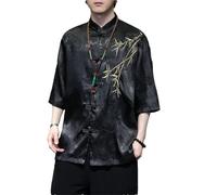 Camisa bordada para hombre, de seda helada, holgada, de manga corta, estilo retro y tradicional, Y1016 Negro, 5XL