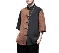 Camisa bordada para hombre, de seda helada, holgada, de manga corta, estilo retro y tradicional, Y904 Negro, 4XL