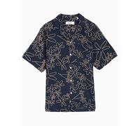 Camisa bordado de manga corta forét Flower para hombre Azul L