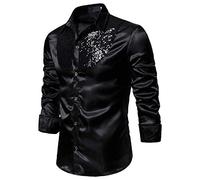 Camisa brillante para hombre con lentejuelas, camiseta de manga larga Slim Fit Button Down Brillante, camiseta de los años 70, discoteca, fiesta, clubwear hombre, disfraz de carnaval, disfraz de hip