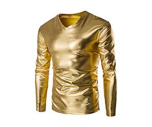 Camisa brillante para hombre dorada, camiseta de ocio sin planchado, camiseta deportiva, transpirable, camiseta de manga larga de algodón, cuello alto, camisa ajustada, camisa de verano, camisas de