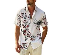 Camisa Calaveras Hombre Camisa Hawaiana Vikingo Gotico Manga Corta Botones