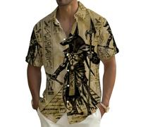 Camisa Calaveras Hombre Camisa Hawaiana Vikingo Gotico Manga Corta Botones