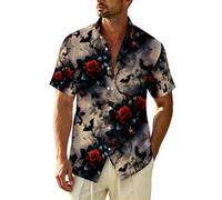 Camisa Calaveras Hombre Camisa Hawaiana Vikingo Gotico Manga Corta Botones