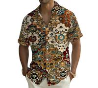 Camisa Calaveras Hombre Camisa Hawaiana Vikingo Gotico Manga Corta Botones