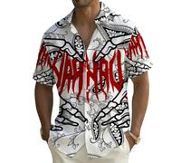 Camisa Calaveras Hombre Camisa Hawaiana Vikingo Gotico Manga Corta Botones