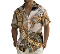Camisa Calaveras Hombre Camisa Hawaiana Vikingo Gotico Manga Corta Botones
