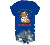 Camisa Capybara con texto en inglés "All I Want for Christmas" (Todo lo que quiero para Navidad), azul real, XL