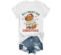 Camisa Capybara con texto en inglés "All I Want for Christmas" (Todo lo que quiero para Navidad), blanco, M