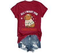 Camisa Capybara con texto en inglés "All I Want for Christmas" (Todo lo que quiero para Navidad), Burdeos, 3XL