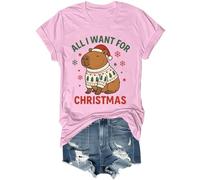 Camisa Capybara con texto en inglés "All I Want for Christmas" (Todo lo que quiero para Navidad), rosa, S