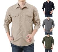 Camisa cargo de manga larga para hombre, de secado rápido, estilo militar, para senderismo, camisas tácticas, transpirables, estilo safari, para senderismo, exteriores, con múltiples bolsillos, Negro