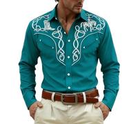 Camisa Carnaval Hombre-Camisa Polo Hombre Camisa De Manga Larga Estampada para Festivales Informales con TemáTica De Vaquero Medieval del Oeste. Abotonada De Aventura para Uso Diario Y Eventos.