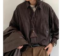 Camisa casual a rayas para hombre con mangas largas y corte estilo novio, diseñada para un uso diario cómodo en todas las estaciones (XL marrón)