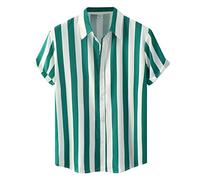Camisa casual a rayas para hombre, ligera, delgada, con botones, cuello de solapa, manga corta, ajuste regular, camisas hawaianas de playa, tops modernos, transpirables, cómodas, verde, L