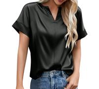 Camisa Casual Blusa Mujeres Blusas y Blusas Blusa Túnica Mujer Color sólido suelto Básico Vestido Tops Ancho Camisetas Transpirable Gran Tamaño, B-le negro, M