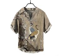 Camisa casual con botones para hombre, manga corta, cuello en V, estampado 3D, arte hawaiano, ajuste holgado, para vacaciones, viajes, verano, playa, longitud regular (M B)