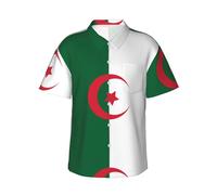 Camisa casual con estampado de bandera de Argelia para hombre, estilo hawaiano, manga corta, para vacaciones, S-3XL, Negro, Small