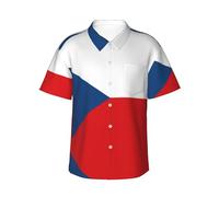 Camisa casual con estampado de la bandera de la República Checa para hombre, estilo hawaiano, manga corta, para vacaciones, S-3XL, Negro, X-Large
