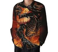 Camisa Casual de Hombre con Cuello de Solapa Manga Larga con dragón Impreso en 3D Ajuste Regular Blusa con Botones