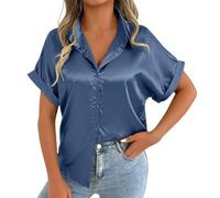 Camisa casual de hombre con cuello en V y botones de manga larga con parte delantera abierta para primavera, verano, uso diario y vacaciones, con detalle de puño, marine, L