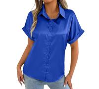 Camisa casual de hombre con cuello en V y botones de manga larga con parte delantera abierta para primavera, verano, uso diario y vacaciones, con detalle de puño, azul, XL