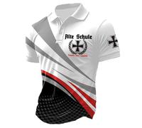 Camisa Casual de Manga Corta con Solapa para Hombre, diseño histórico de Estampado Militar Europeo, Tela Ligera y Transpirable para Uso Diario y reuniones Informales (Red, L)