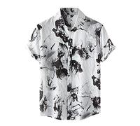 Camisa casual de moda con estampado de tinta para hombre con solapa ajuste normal retro de verano clásico trabajo Streetwear Basic Vintage transpirable cómoda Kung Fu Tai Chi Disfraz, Negro , M