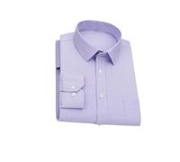 Camisa casual de negocios a rayas y cuadros para hombre, ajuste regular, manga larga, adecuada para ocasiones de trabajo social, morado claro, M