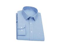 Camisa casual de negocios a rayas y cuadros para hombre, ajuste regular, manga larga, adecuada para ocasiones de trabajo social, azul claro, L