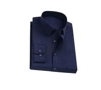 Camisa casual de negocios a rayas y cuadros para hombre, ajuste regular, manga larga, adecuada para ocasiones de trabajo social, Azul Marino1, M
