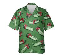 Camisa Casual Hawaiana de Manga Corta con Botones para Hombres y Mujeres con Estampado 3D de Pepino Divertida para Verano Playa Vacaciones y Fiestas