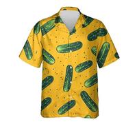 Camisa Casual Hawaiana de Manga Corta con Botones para Hombres y Mujeres con Estampado 3D de Pepino Divertida para Verano Playa Vacaciones y Fiestas