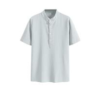 Camisa casual masculina 2026, parte superior sólida, camisa holgada, manga corta con botones, azul, M