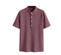 Camisa casual masculina 2026, parte superior sólida, camisa holgada, manga corta con botones, morado, XL