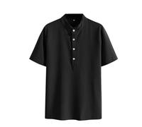 Camisa casual masculina 2026, parte superior sólida, camisa holgada, manga corta con botones, Negro , M