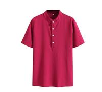 Camisa casual masculina 2026, parte superior sólida, camisa holgada, manga corta con botones, rojo, M