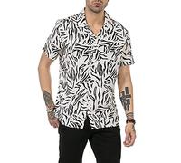 Camisa Casual para Hombre de Manga Corta Estilo Animal Print Tejido Ligero Blanco XXL