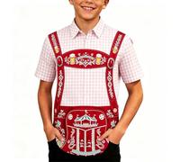 Camisa Casual para niño con Motivo de Oktoberfest, Estampado de barriles, Corte Holgado, Transpirable, Ideal para el día a día y Celebraciones, Varios tamaños.